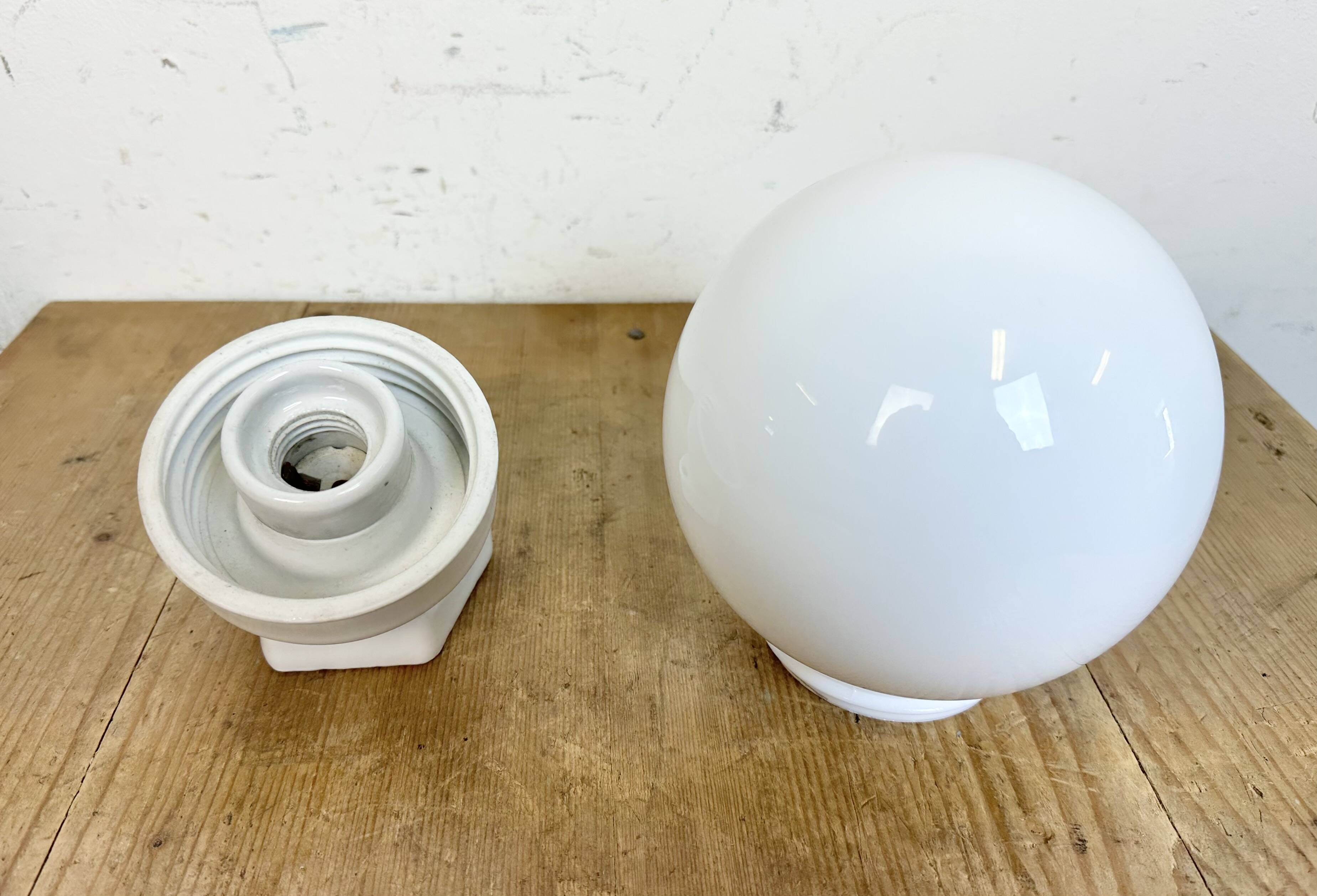 Vintage White Porcelain Wall Light with Milk Glass, 1960s