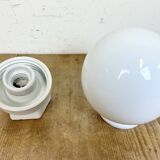 Vintage White Porcelain Wall Light with Milk Glass, 1960s