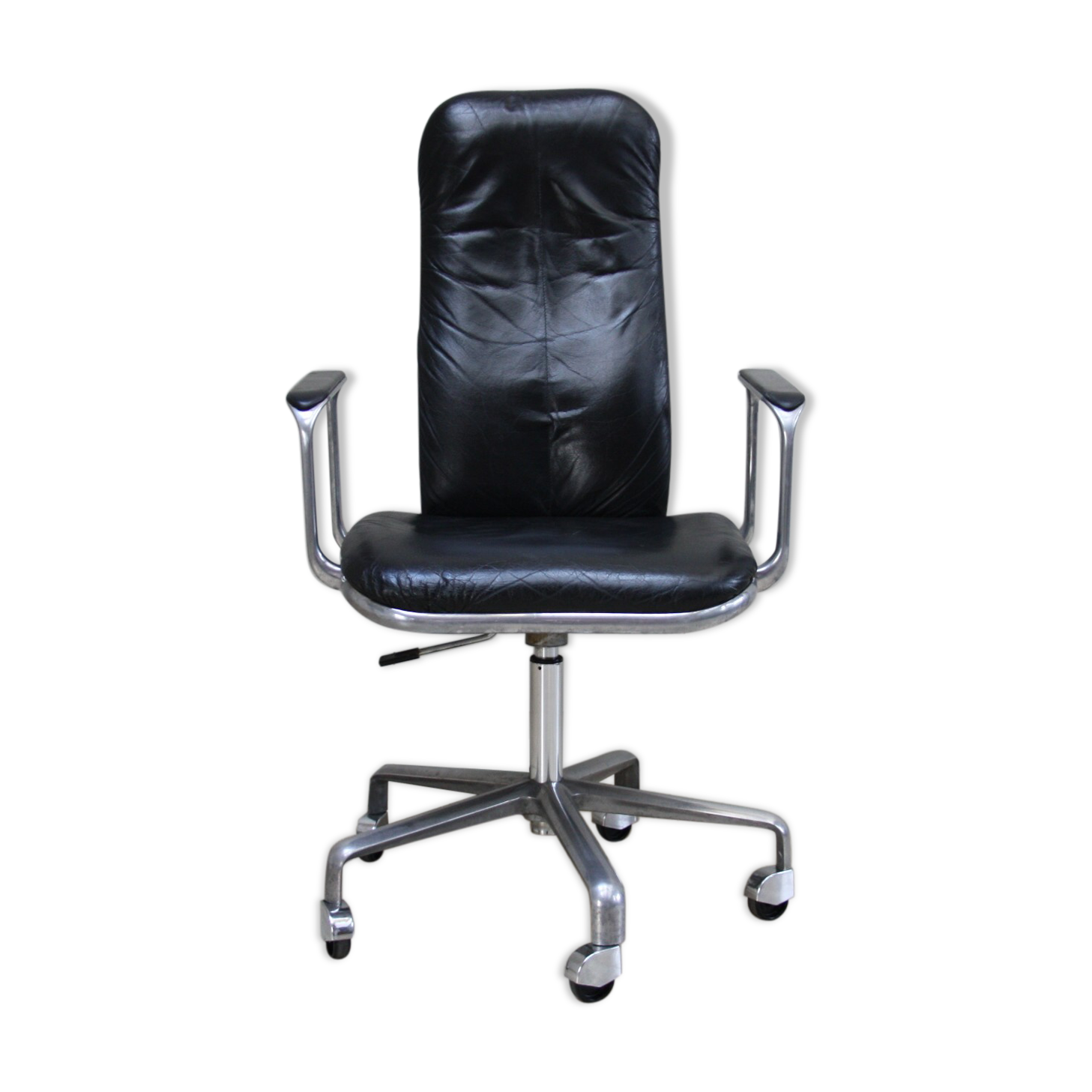 Swivel office chair in black leather - Frederick Scott for Hill - UK - 1970's