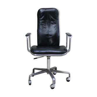 Swivel office chair in black leather - Frederick Scott for Hill - UK - 1970's
