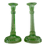 Pair of Scailmont green crystal candlesticks - 1920/1930