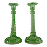 Paire de bougeoirs Scailmont en cristal vert - 1920/1930