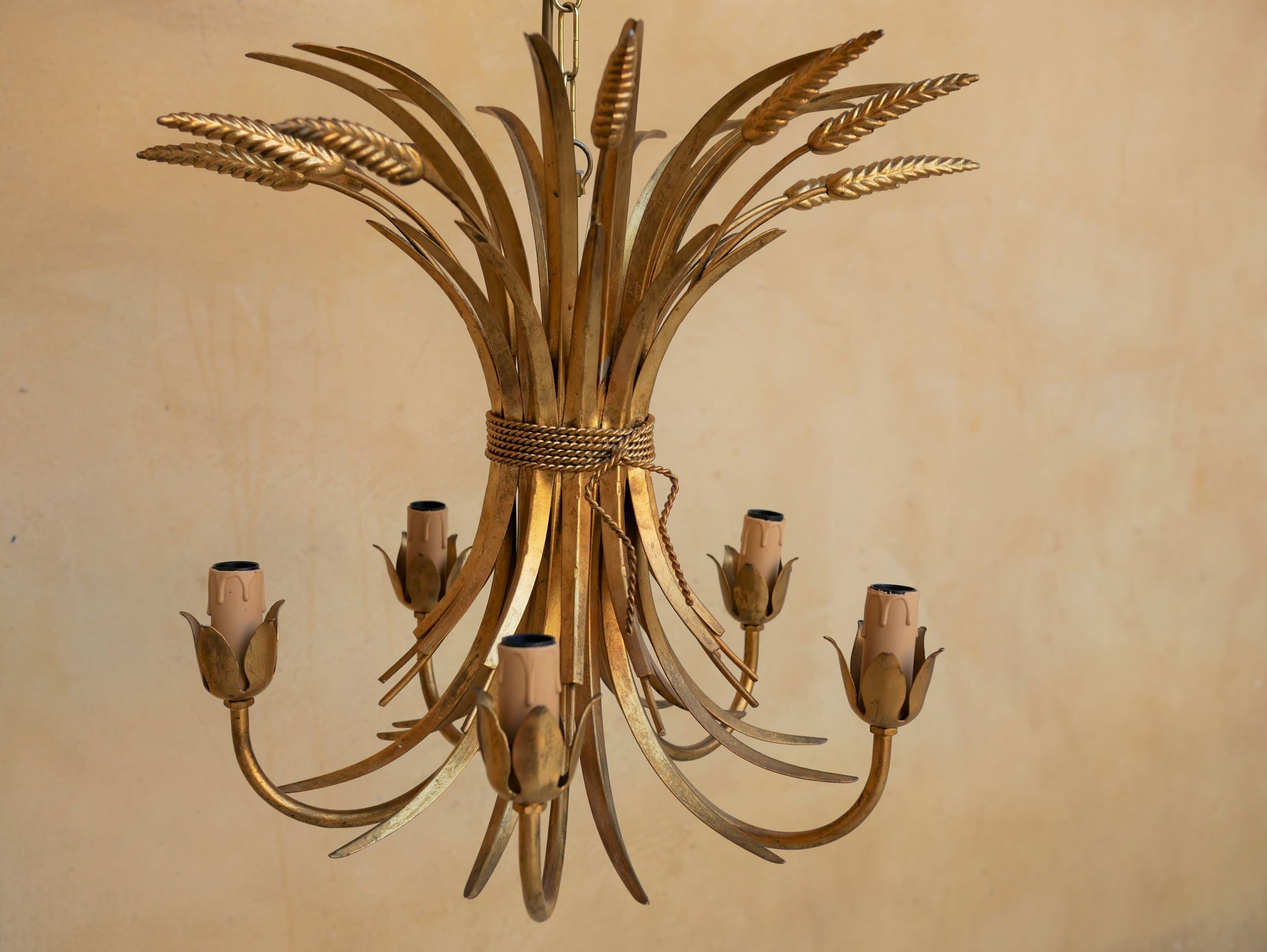 Golden vintage chandelier "wheat ears" by Maison Masca