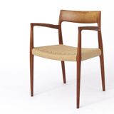 Fauteuil Niels Moller, modèle 57, vintage des années 1950, siège en corde de papier, chaise de salle à manger, Danemark