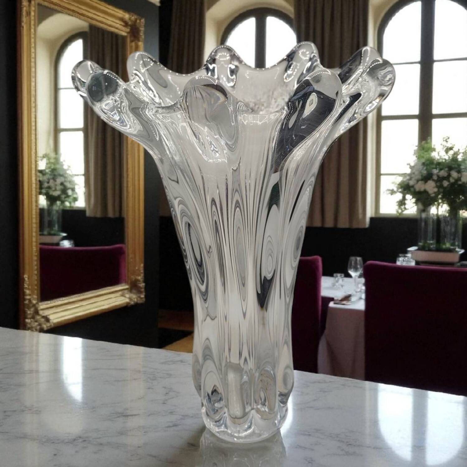 Vintage 1970s Vannes Crystal Vase - Sculptural Freeform Design