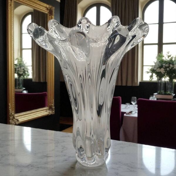 Vase en cristal Vannes vintage des années 1970 - Design sculptural de forme libre