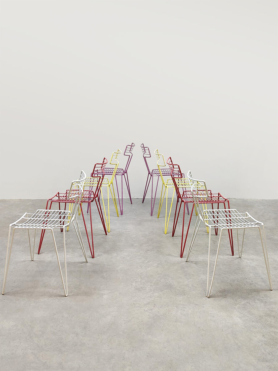 Vintage multicolor stackable wire chairs