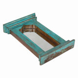 Miroir patine bleue vieux teck Inde  28x6x42cm