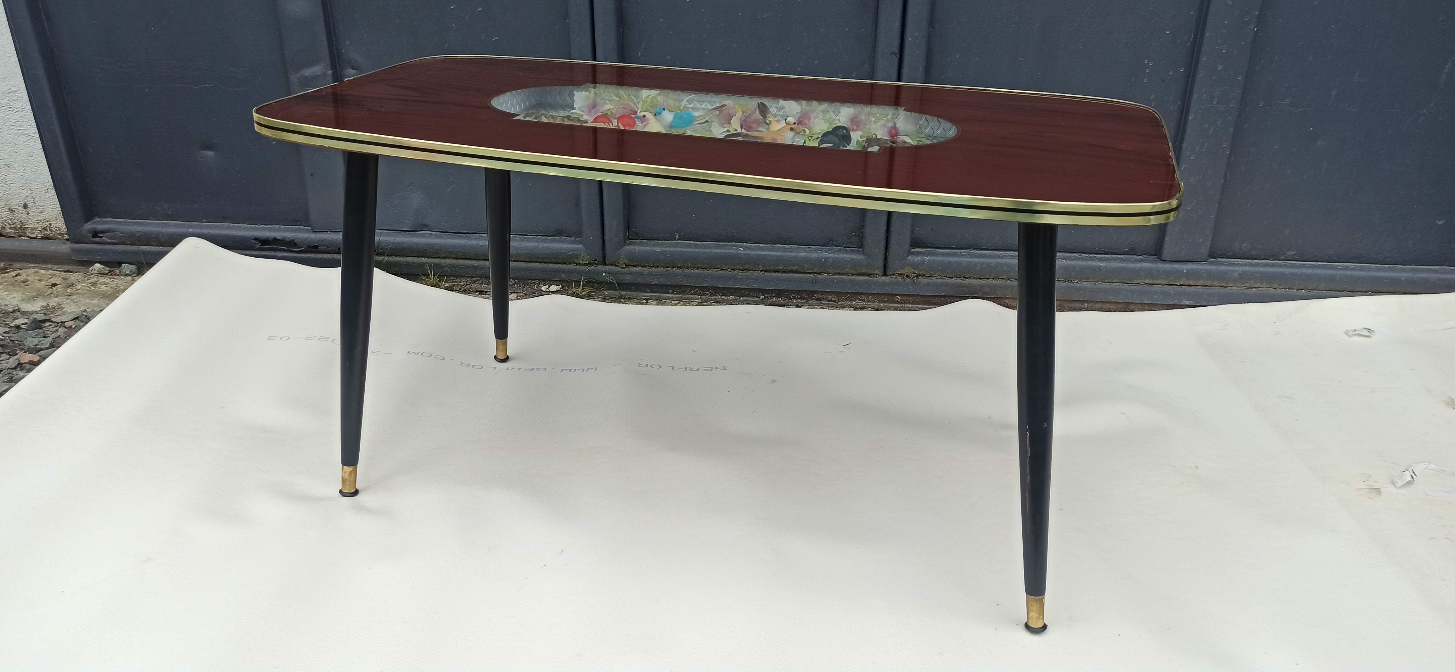 Coffee table of the 50s compass showcase bird and cherry