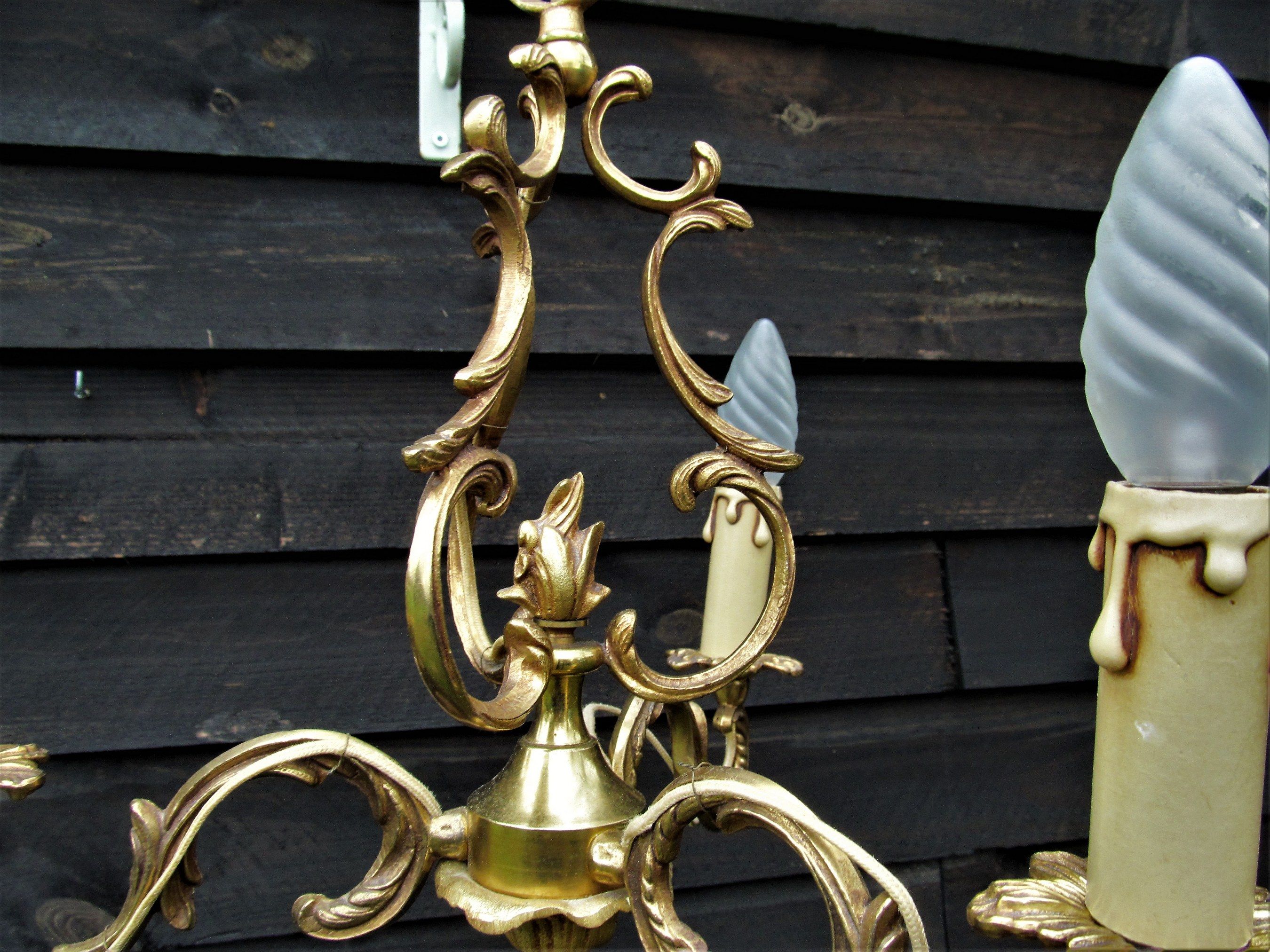 Birdcage chandelier in Bronze with 3 arms nice long chain French vintage