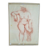 Drawing sanguine study nude female 67/50cm 1950