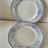 Trio d’assiettes anglaises en faïence fine bleue et blanche, début 20ème