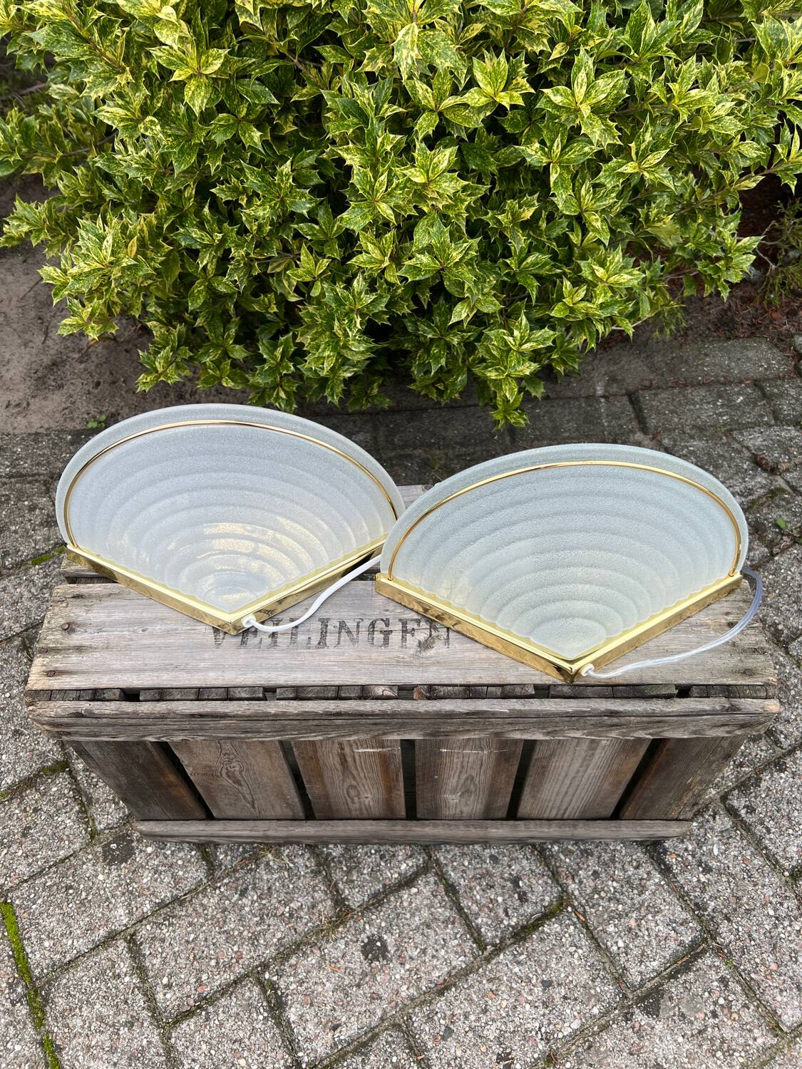 Glass Wall Lamp Set, Vintage Hollywood Regency, Massive Belgium Wall Scones