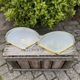 Glass Wall Lamp Set, Vintage Hollywood Regency, Massive Belgium Wall Scones