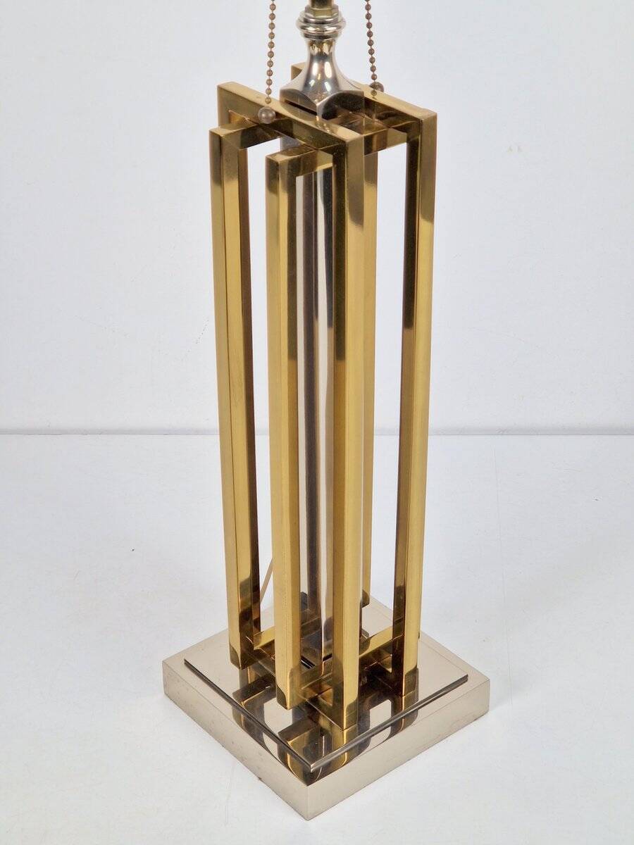 Geometric Brass and Chrome Table Lamp by Willy Daro, France, 1970