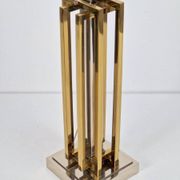 Geometric Brass and Chrome Table Lamp by Willy Daro, France, 1970