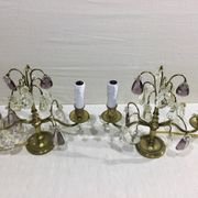 Pair of girandole lamps in bronze and crystal