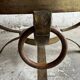 1970s Brutalist Round Coffee Table – Grey Slate Top with Copper-Tone Wrought Iron Frame
