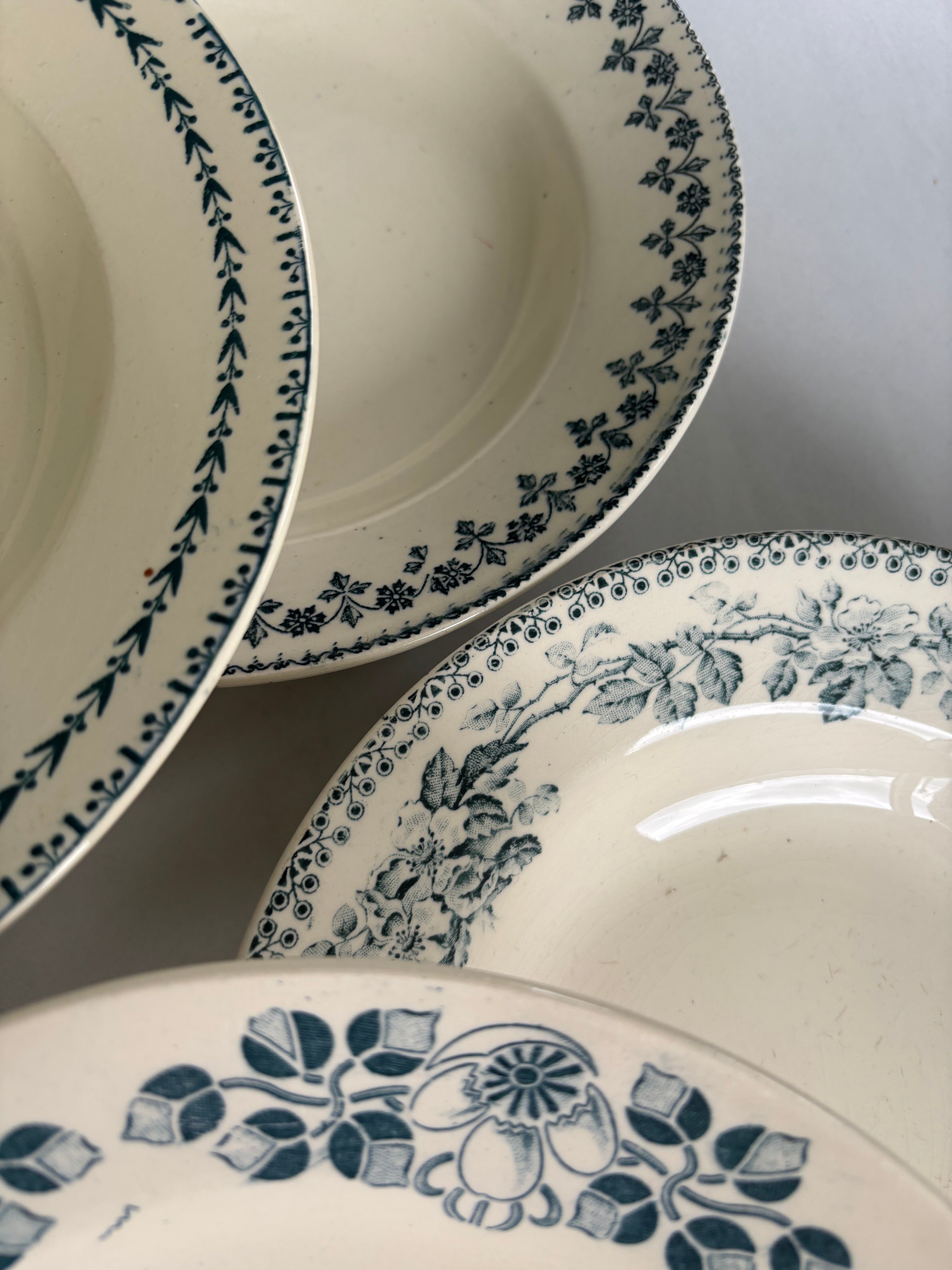 Lot 6 blue ironstone deep plates French earthenware ironstone