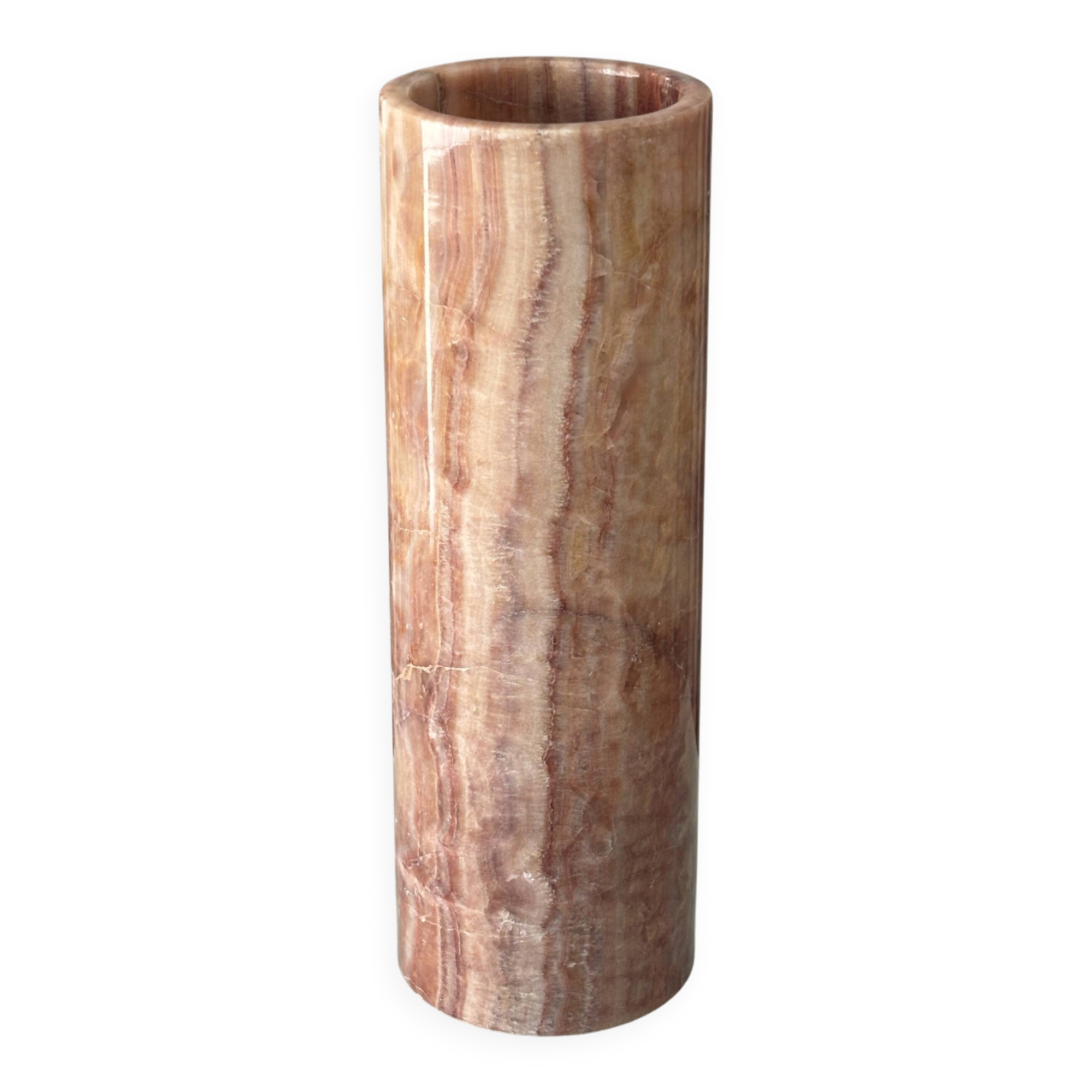 Vintage Italian Red Onyx Cylinder Vase, 1970s