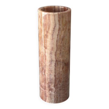 Vintage Italian Red Onyx Cylinder Vase, 1970s
