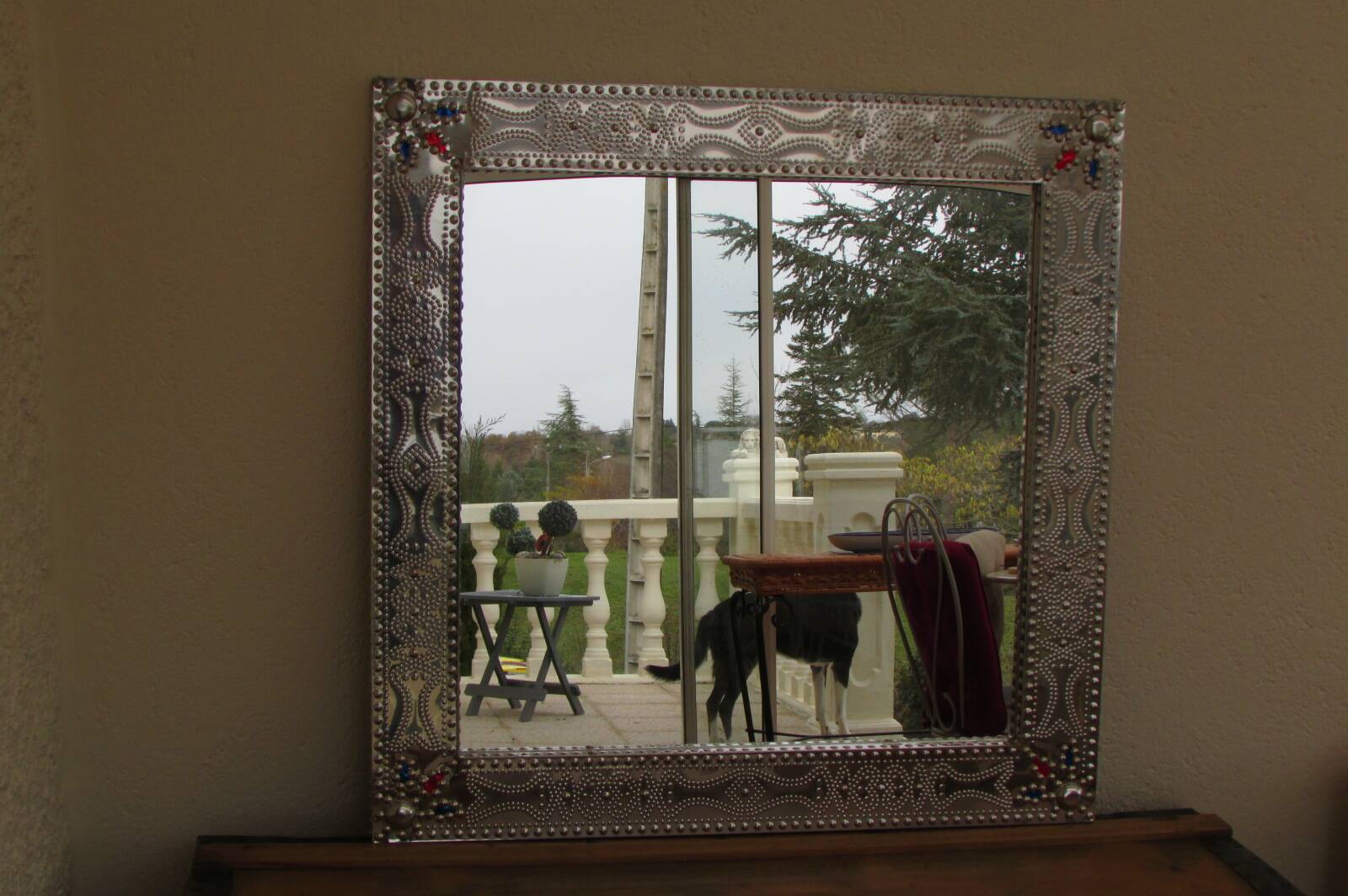 Miroir métal argenté style oriental