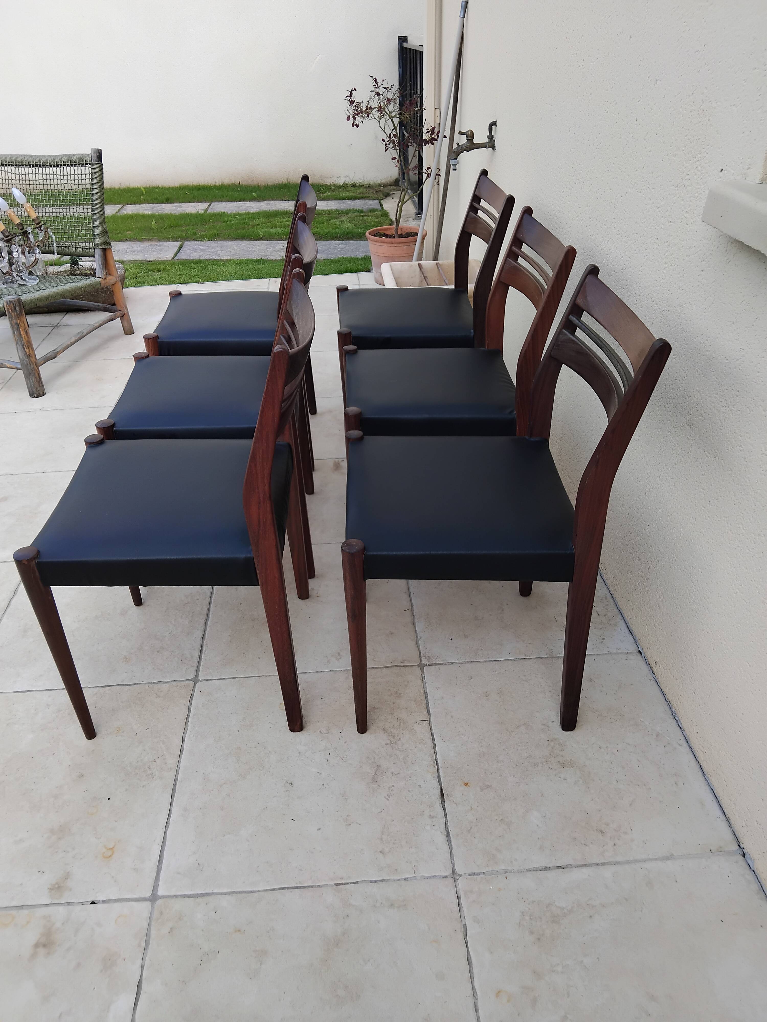 6 vintage teak chairs from the 1960s, Scandinavian Danish.