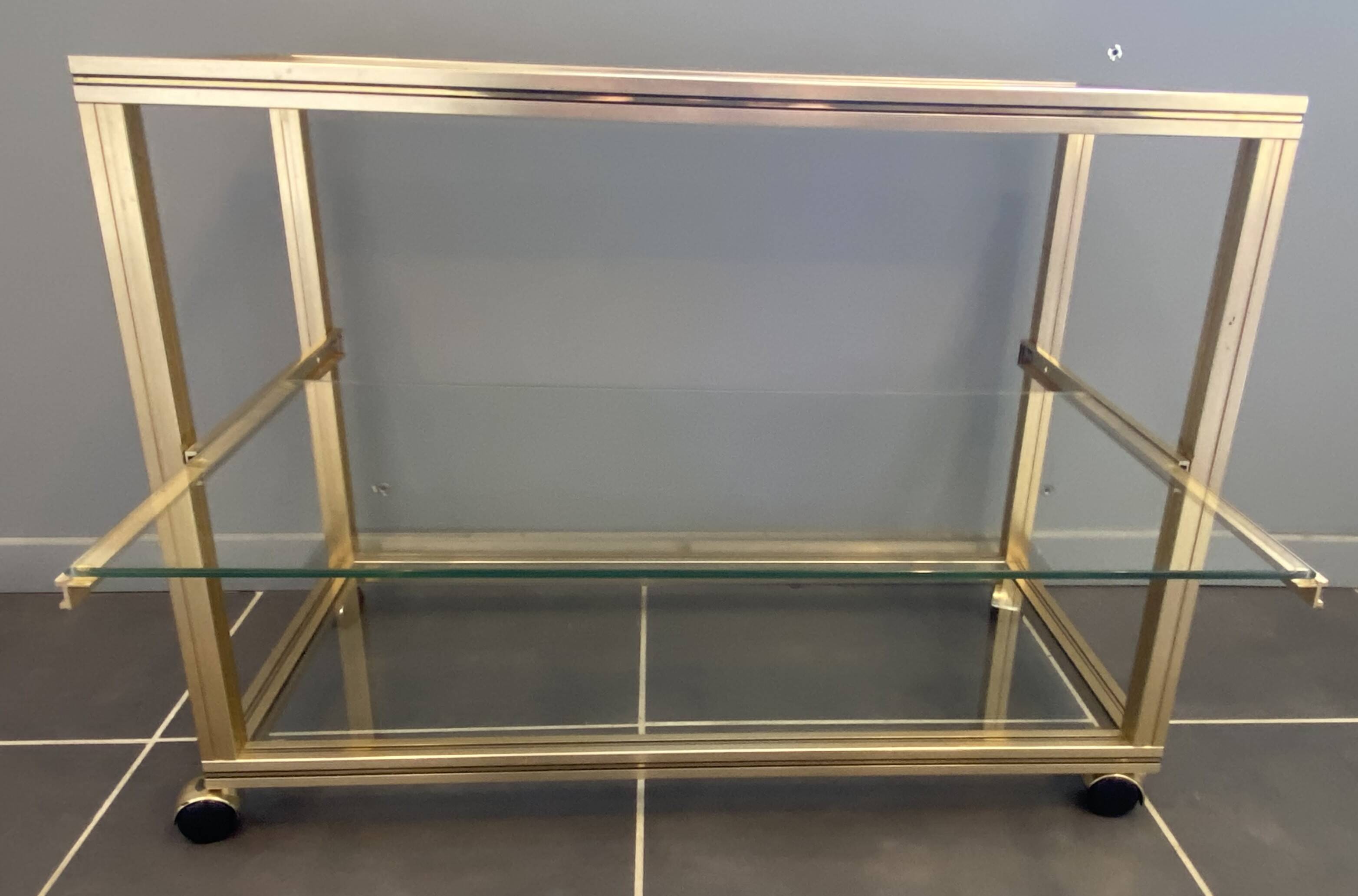 Television storage unit hi-fi video metal gold glass Pierre Vandel Paris 1970