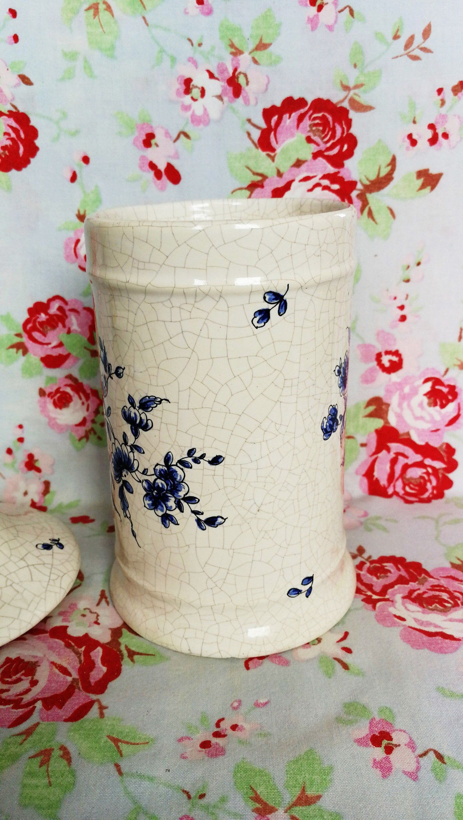 Old apothecary vintage blue flowers flacon