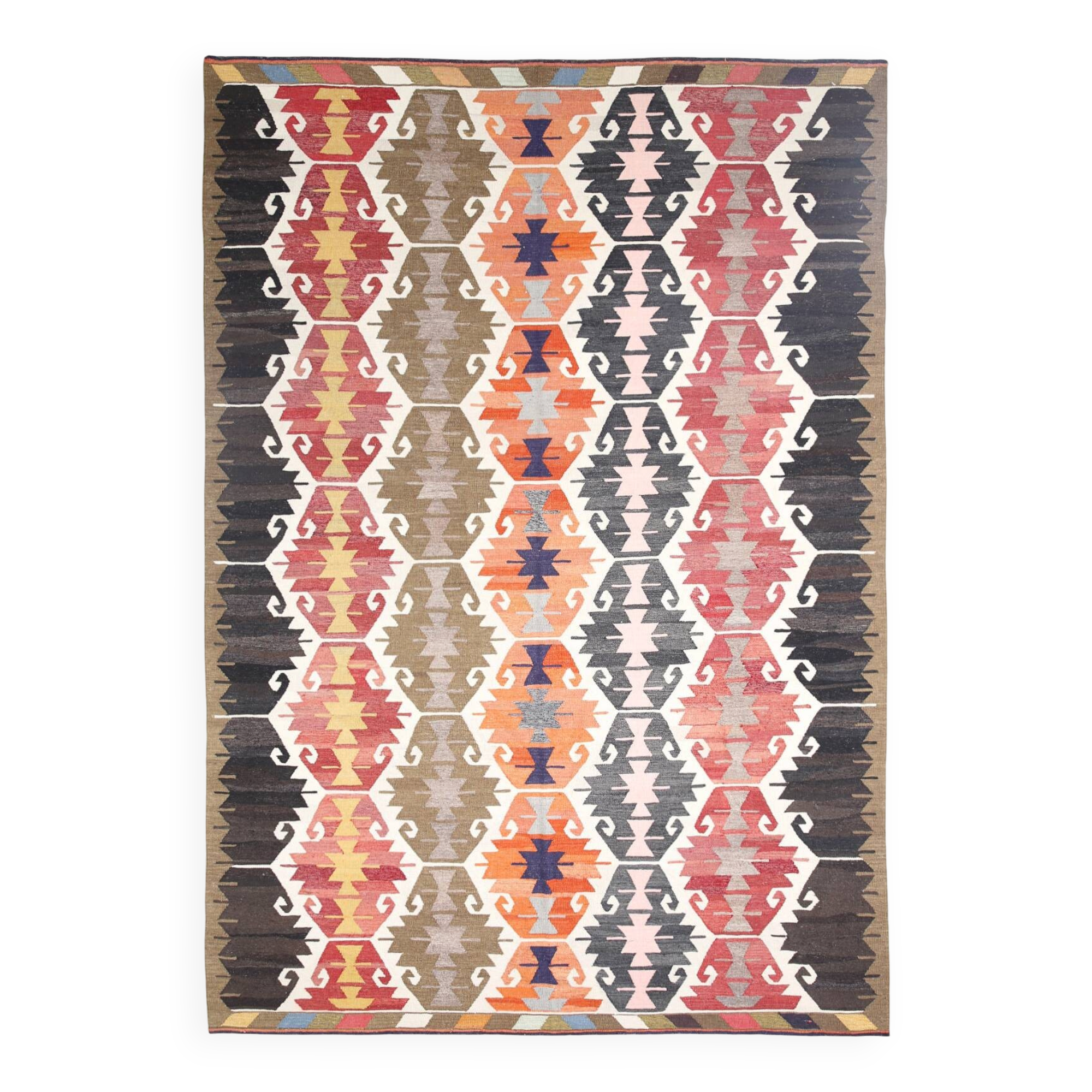 9x12 Multicolor Geometric Vintage Kilim Rug, 264x383Cm