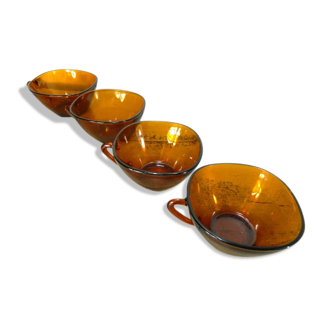 Ensemble de 4 tasses en verre ambre Vereco, tasses à expresso