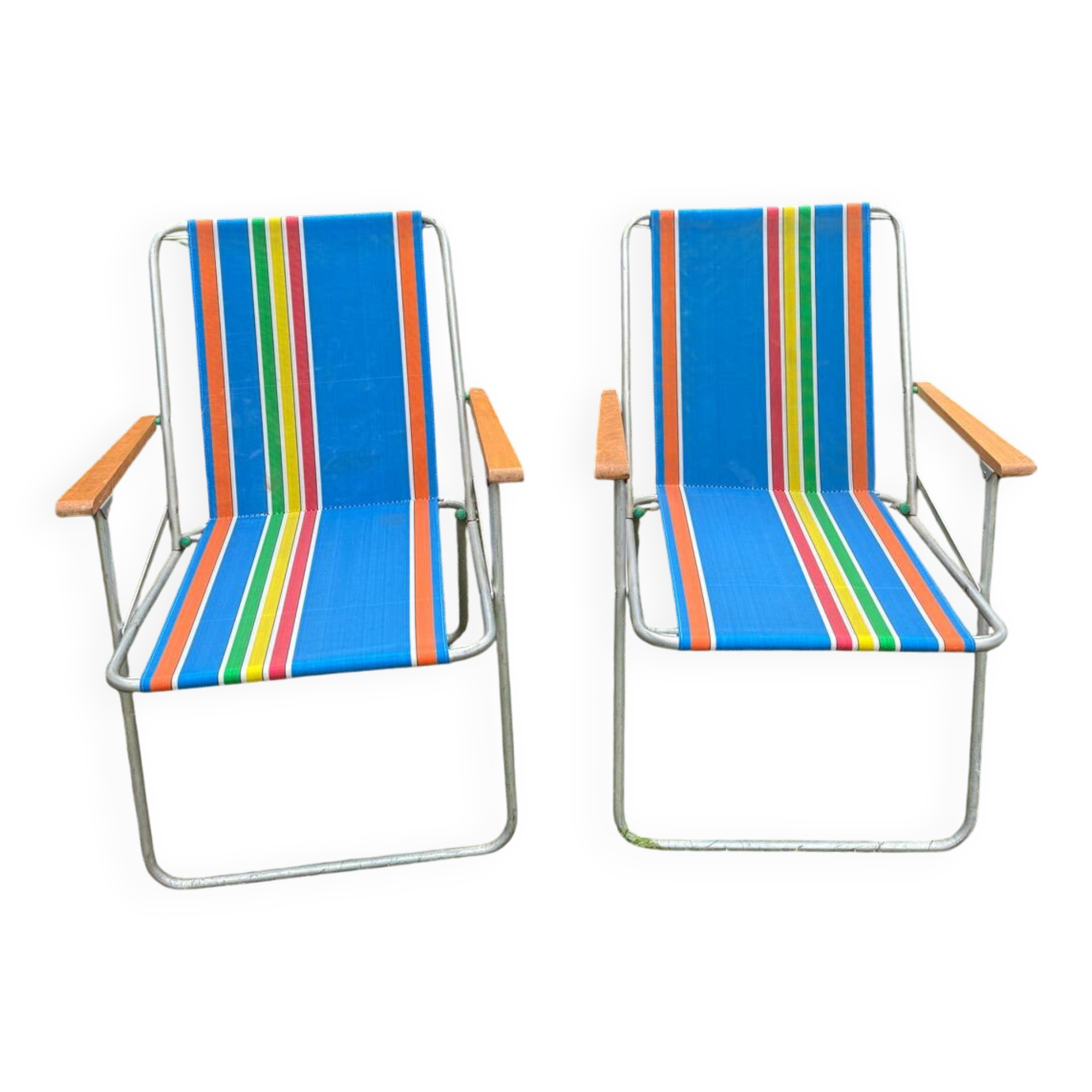 Pair of vintage nylon canvas folding garden armchairs