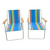 Pair of vintage nylon canvas folding garden armchairs