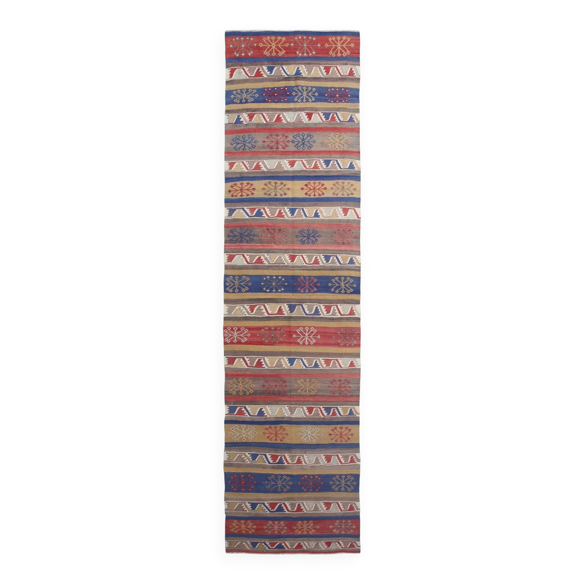 Soft Palette Kilim Runner Rug, Handmade Vintage Kilim Carpet, 100x410 Cm