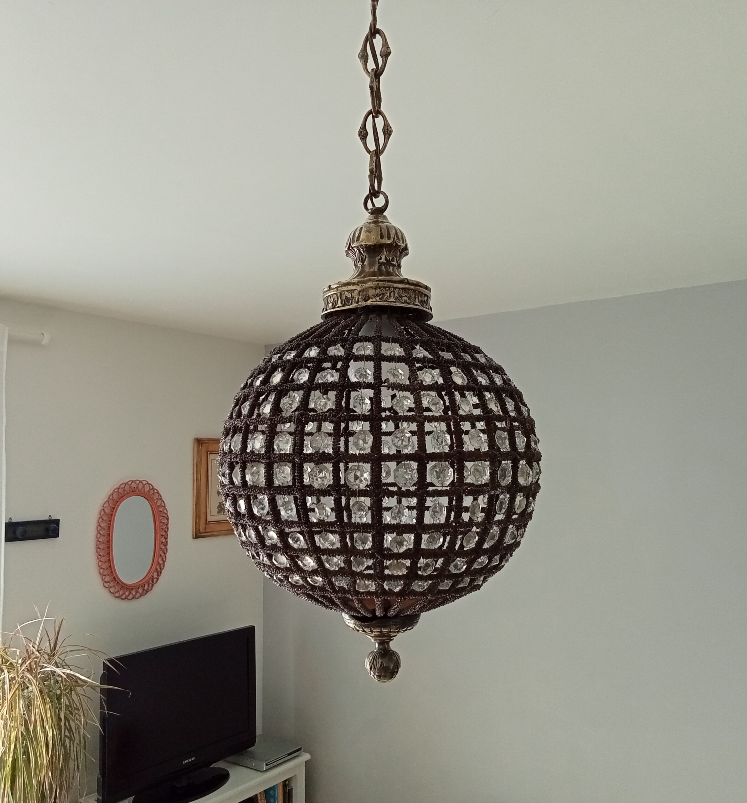 Chandelier ball brass pearls and grapevines late nineteenth century