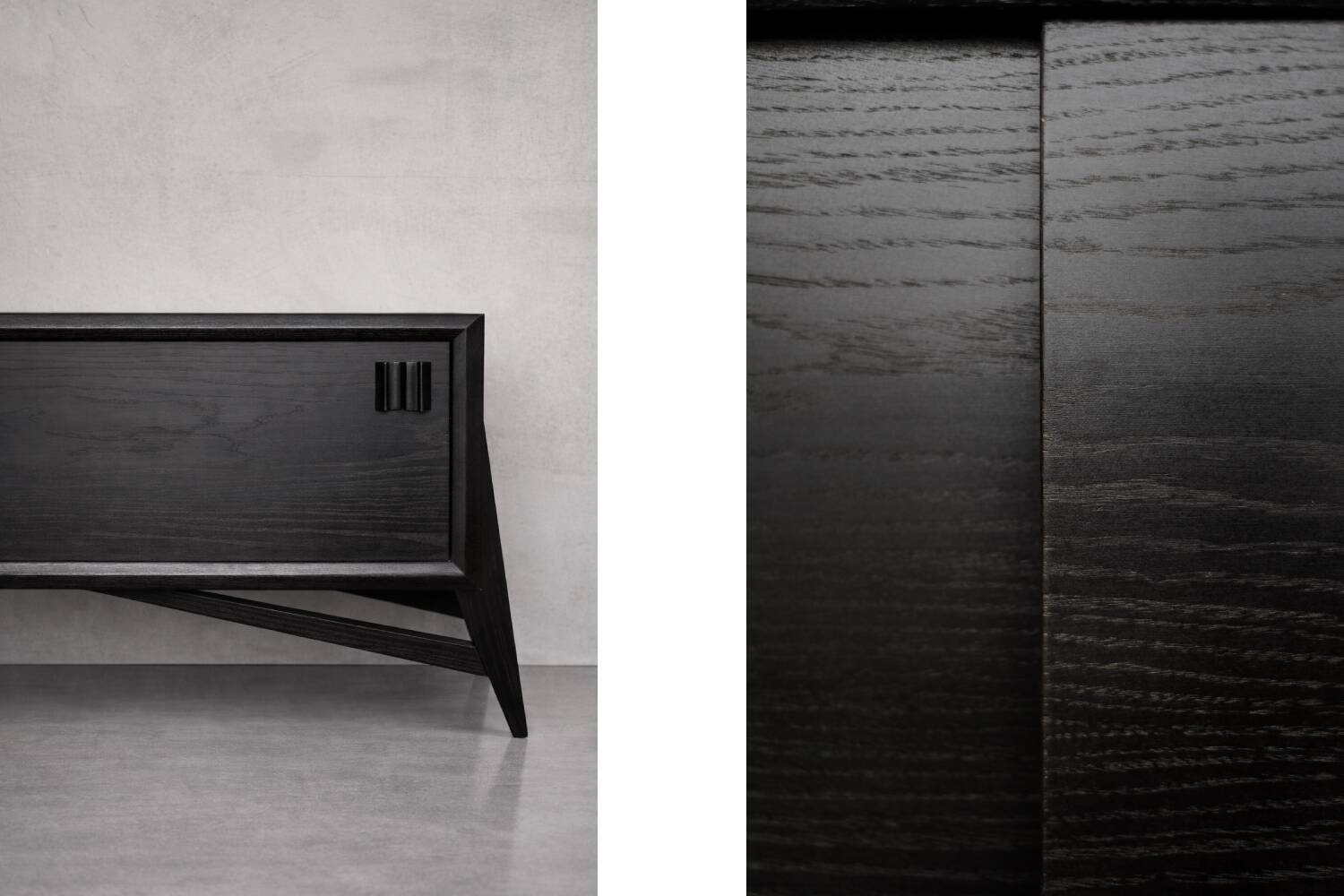 Vintage Mid-Century Scandinavian Modern Dark Oak Sideboard & Wooden Handles