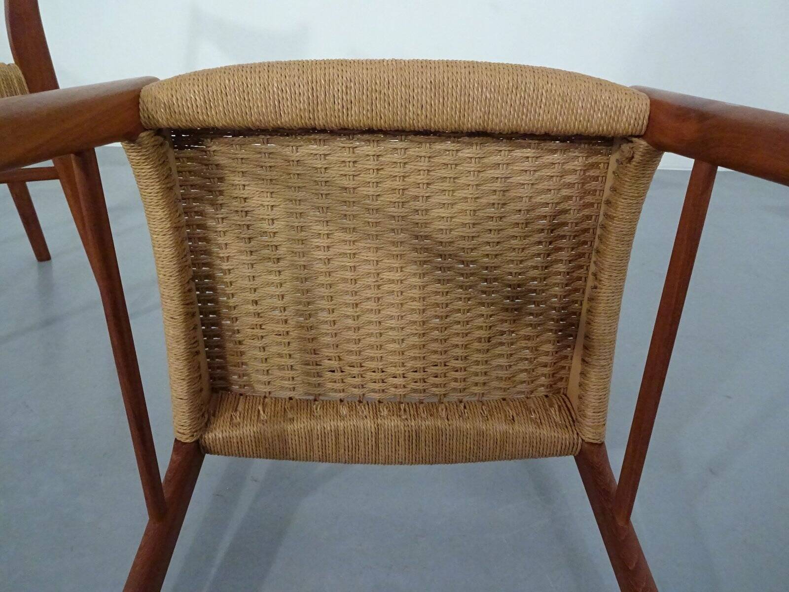 Set of Teak and Paper Cord Dining Chairs by Ejner Larsen for Glyngøre Stolefabrik, 1960s