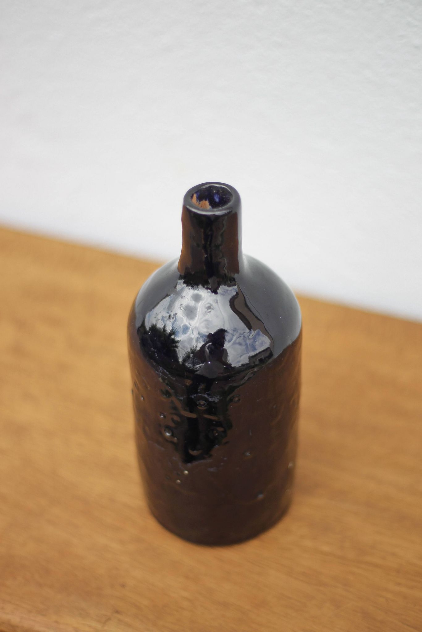 Vintage cobalt blue glazed terracotta bottle, decorative bottle