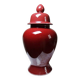 Covered vase, Chinese ginger jar in oxblood and celadon ceramic.