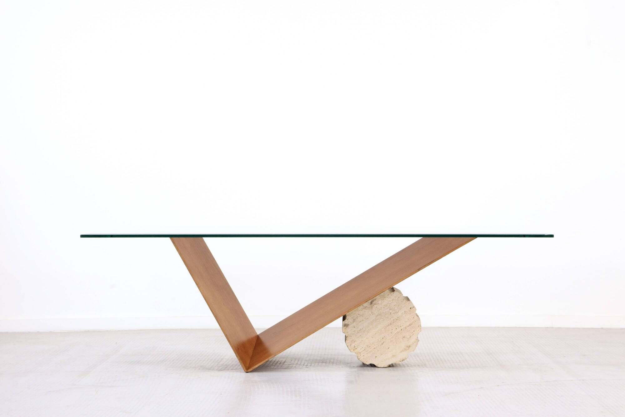 1990s Italian Cattelan 'Valentino' Walnut And Travertine Table.