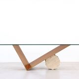 Table italienne Cattelan « Valentino » en noyer et travertin des années 1990.