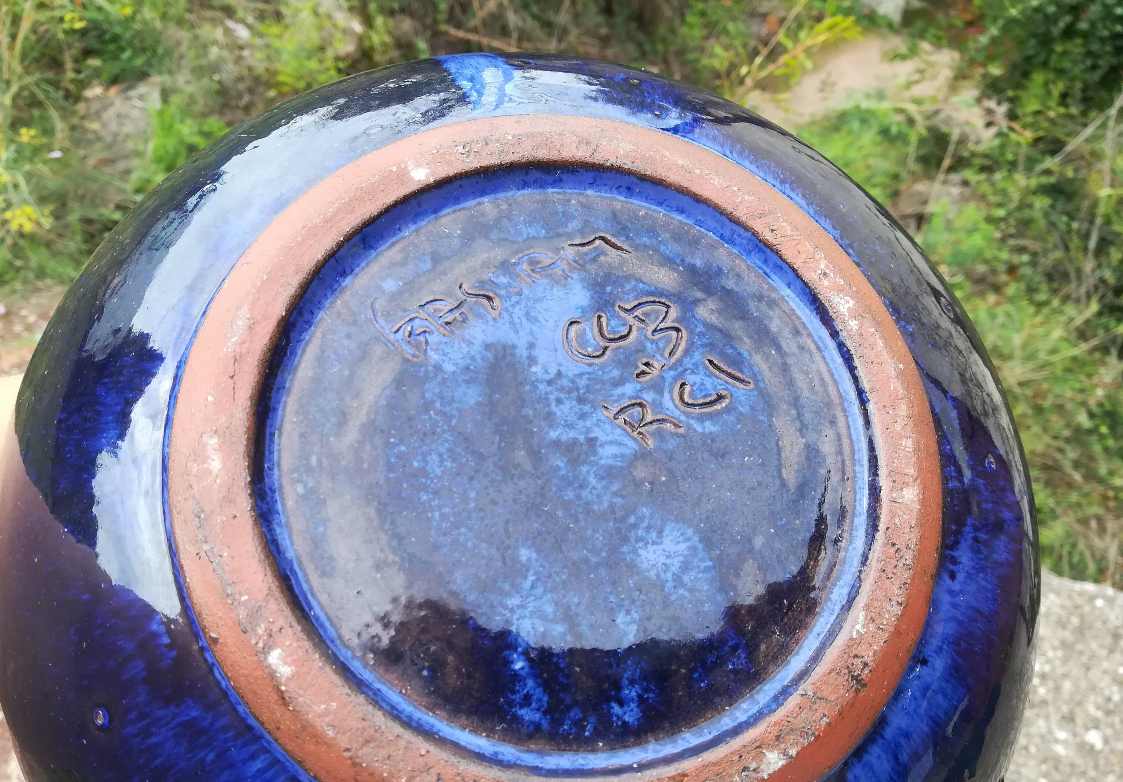 Pitcher in ceramic blue 5-litre varnished