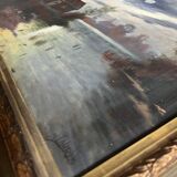 Pendant of HST painting "Landscape in the moonlight" signed + frame circa 1920