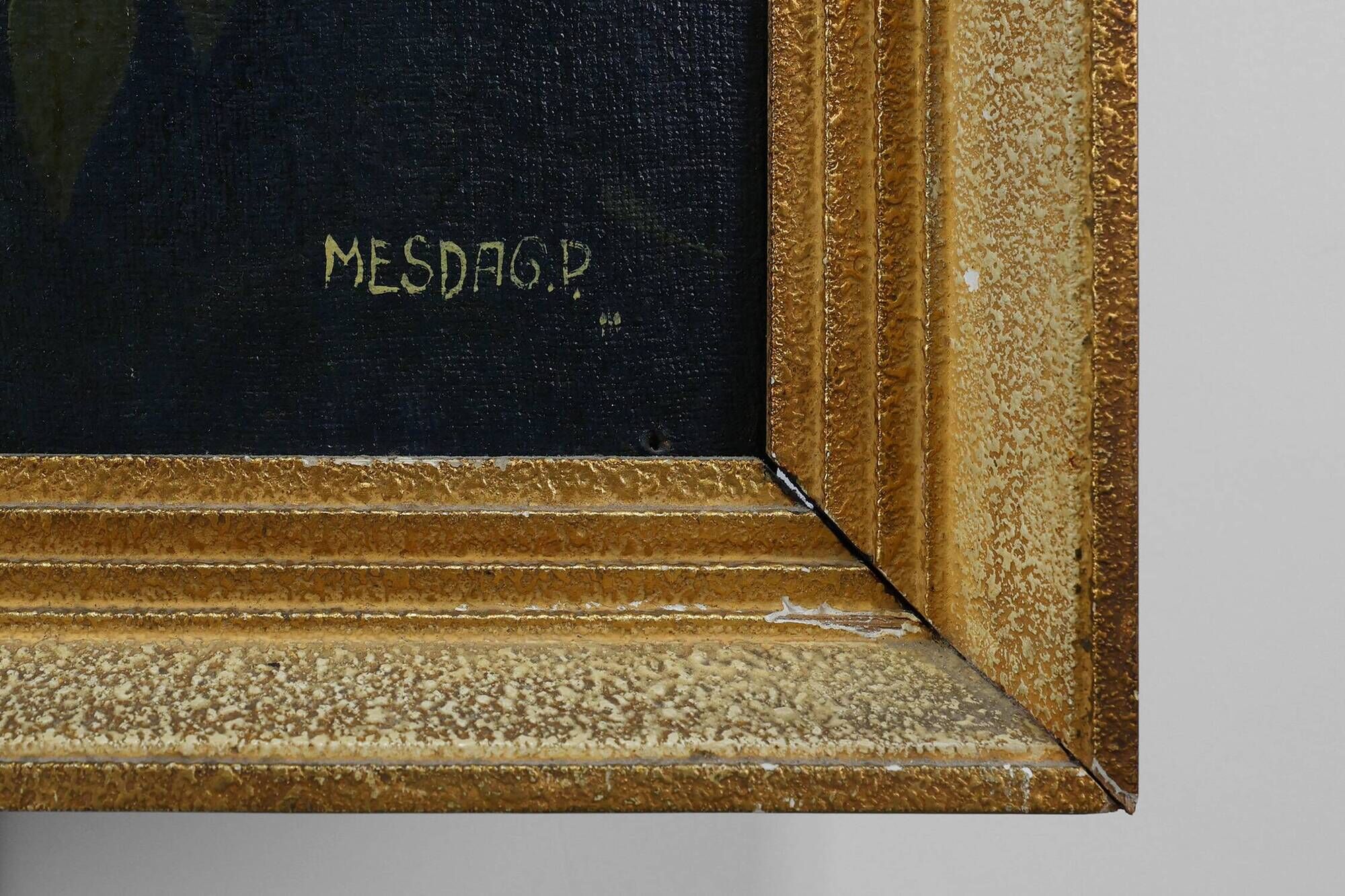 Signed Hollywood Regency style Painting of a Peacock with Roses, Belgium