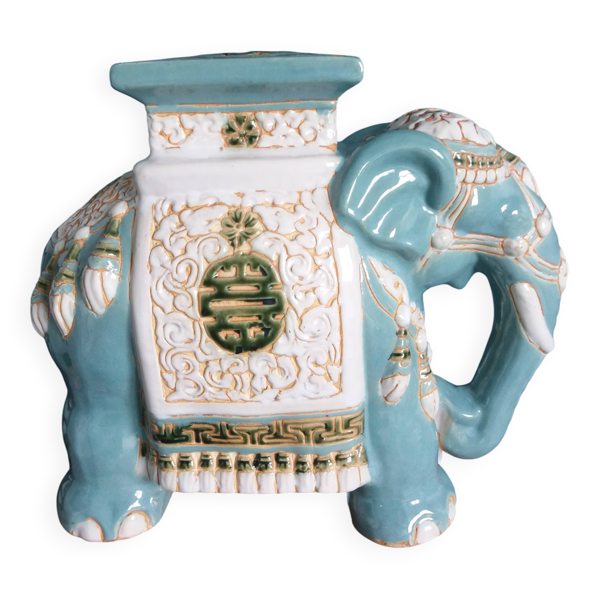 Green blue ceramic elephant