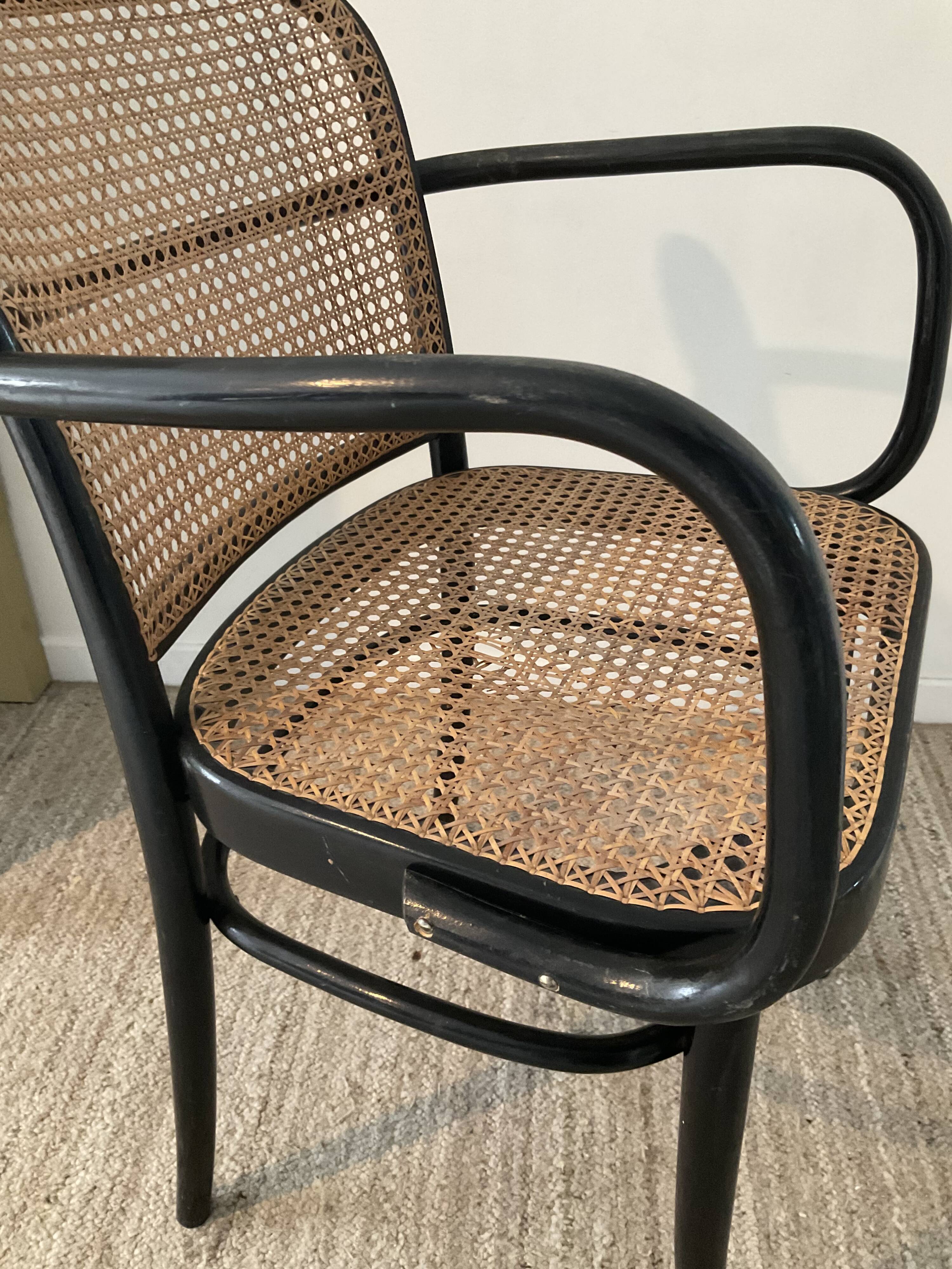 Canned bistro armchair and curved wood from the 60s