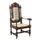 Antique Neo-Renaissance armchair in oak and fabric, 19th-20th century.