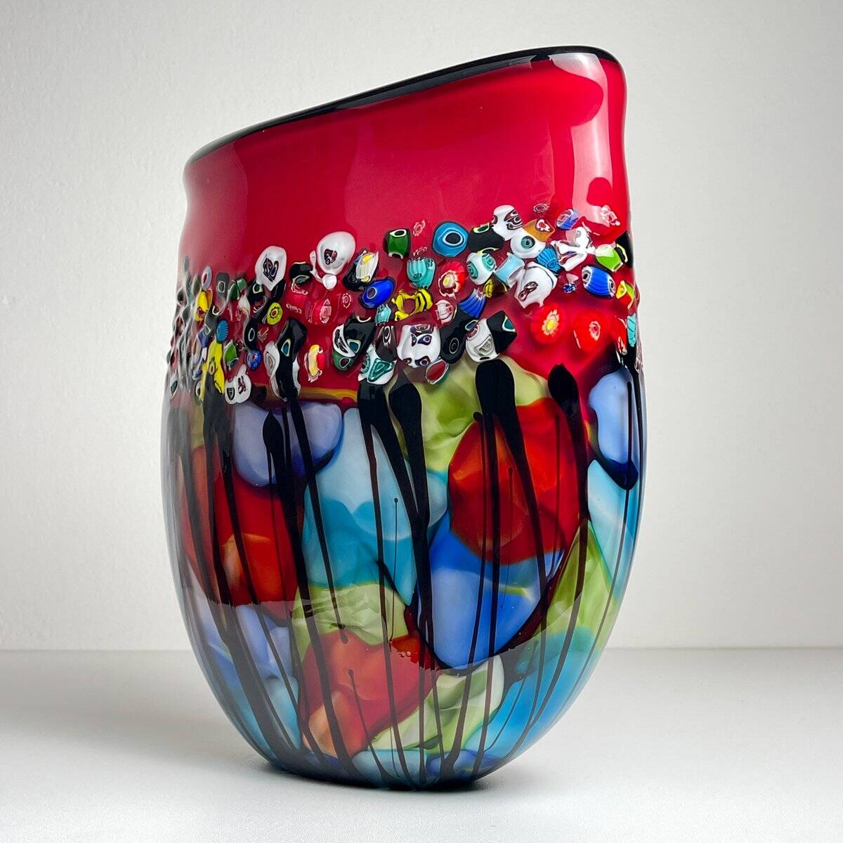 Vintage Murano Glass Vase Murrine, Italy, 1980s