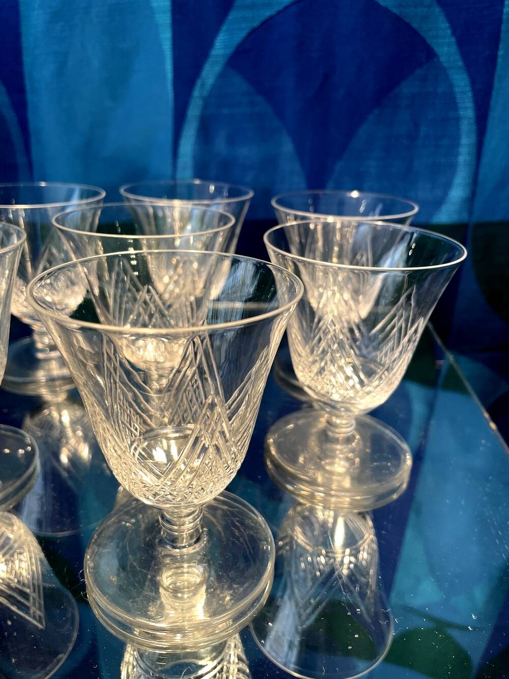 SET OF 7 ST LOUIS CRYSTAL LIQUEUR GLASSES ART DECO VOSGES MODEL