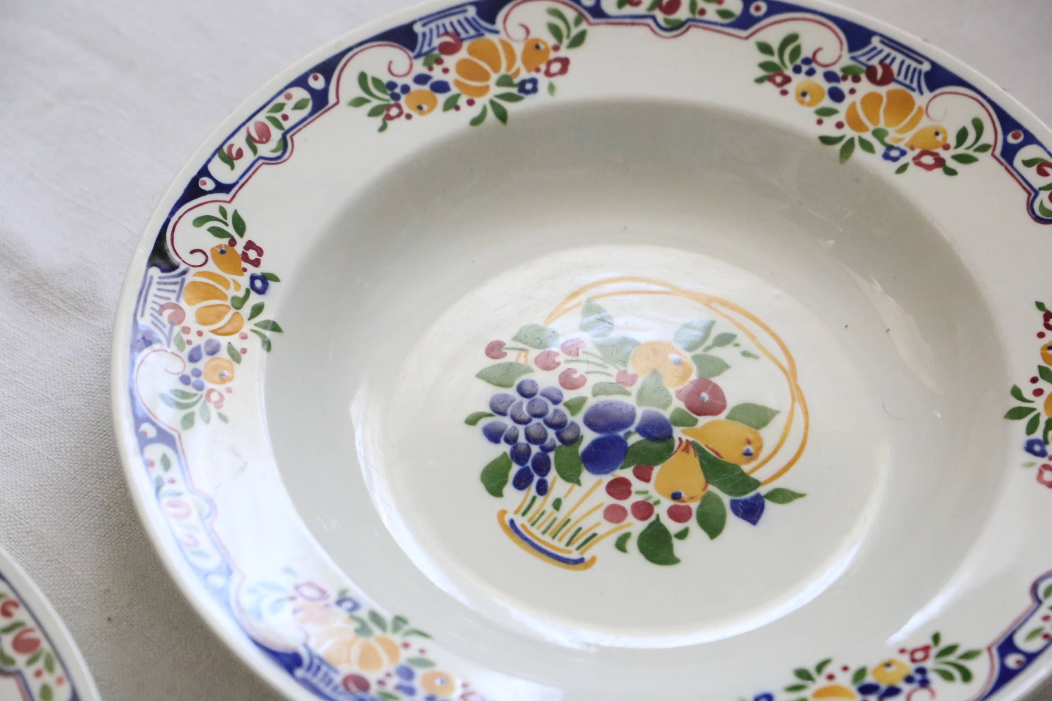 Set of 5 Boch soup plates, Fructidor service, vintage